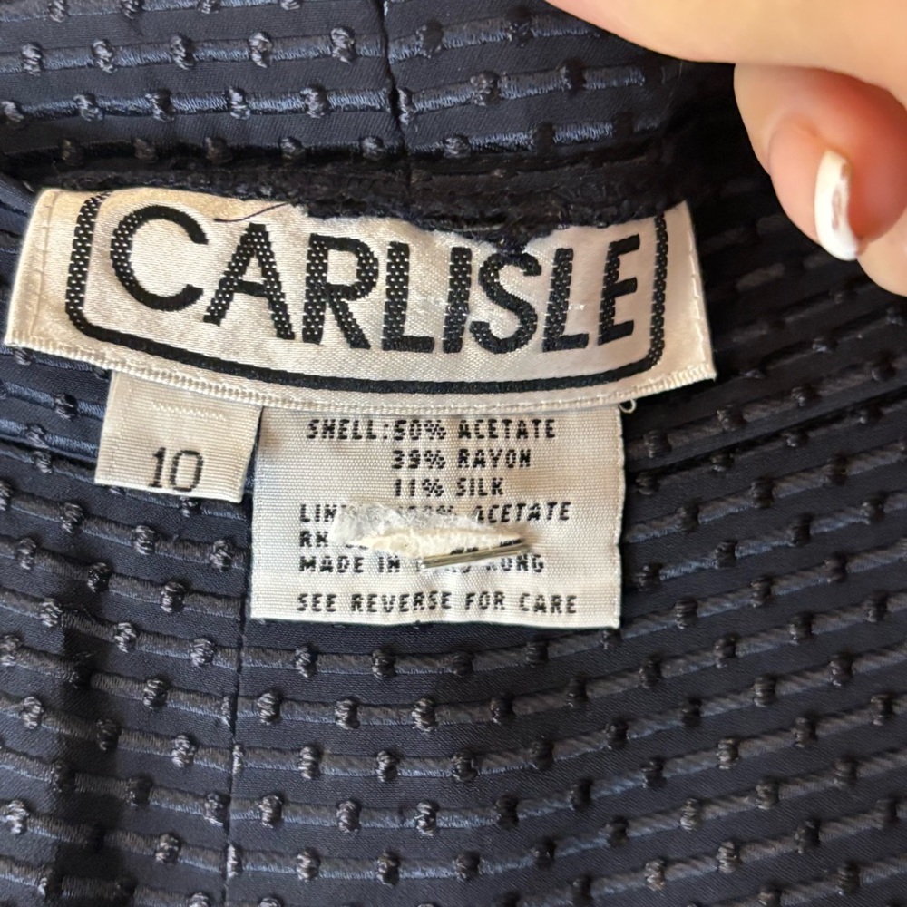 Vintage Carlisle Dress Pants Size 10 Navy Blue Side Zip Pleated Rayon Silk - Picture 6 of 9